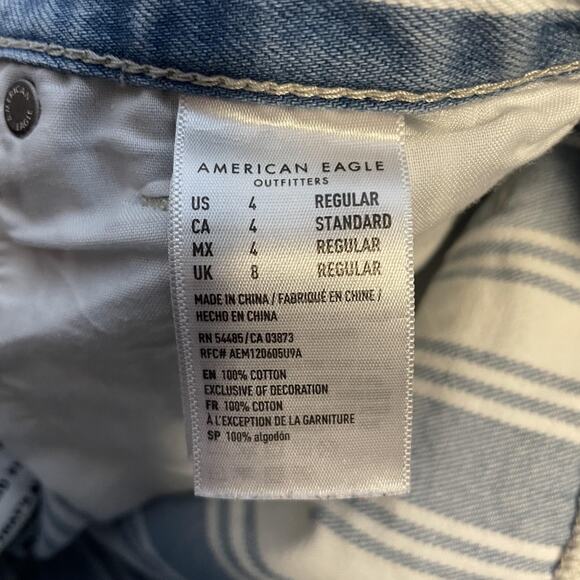 American Eagle Jeans Womens 4 Mom High Rise Striped Blue White Pants Denim - Picture 9 of 14